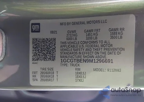 2021 Chevrolet Colorado 4Wd Short Box Wt из США, поврежденный, VIN 1GCGTBEN9M1296691